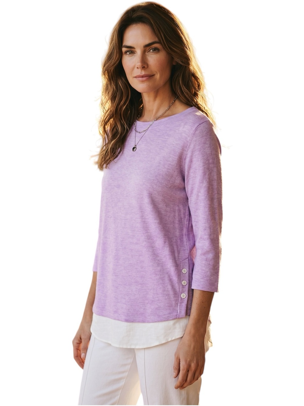 J. Jill Love Linen Tunic XL Lilac White Layered Hem 3/4 Sleeve - Picture 2 of 13
